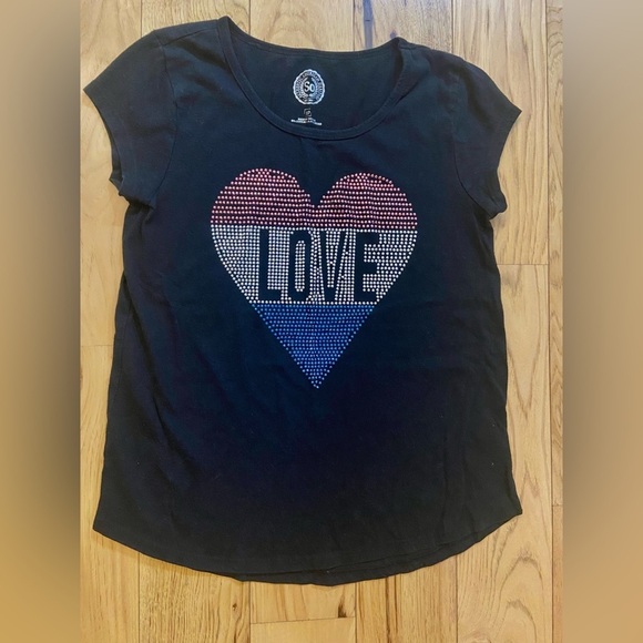 Lot of 3 Girls Short Sleeve Tee Shirts Size 10 Patriotic Love Sequin Smiley Face - Picture 2 of 14